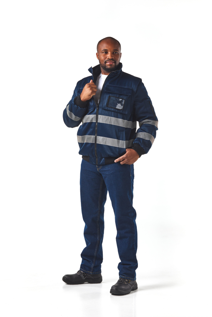 DROMEX HI-VIZ REFLECTIVE THERMAL BUNNY JACKET – COLOUR NAVY SIZE